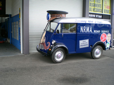 Fully restored novelty Morris J Van. As part of a NRMA indorsed promotion Jimmy the J Van was shown off all around town producing a smile from everyone who witnessed it.